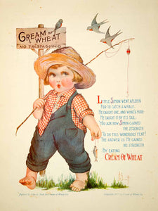 1922 Ad Vintage Cream of Wheat Cereal Barefoot Boy Fishing John G Scott Art YNM6