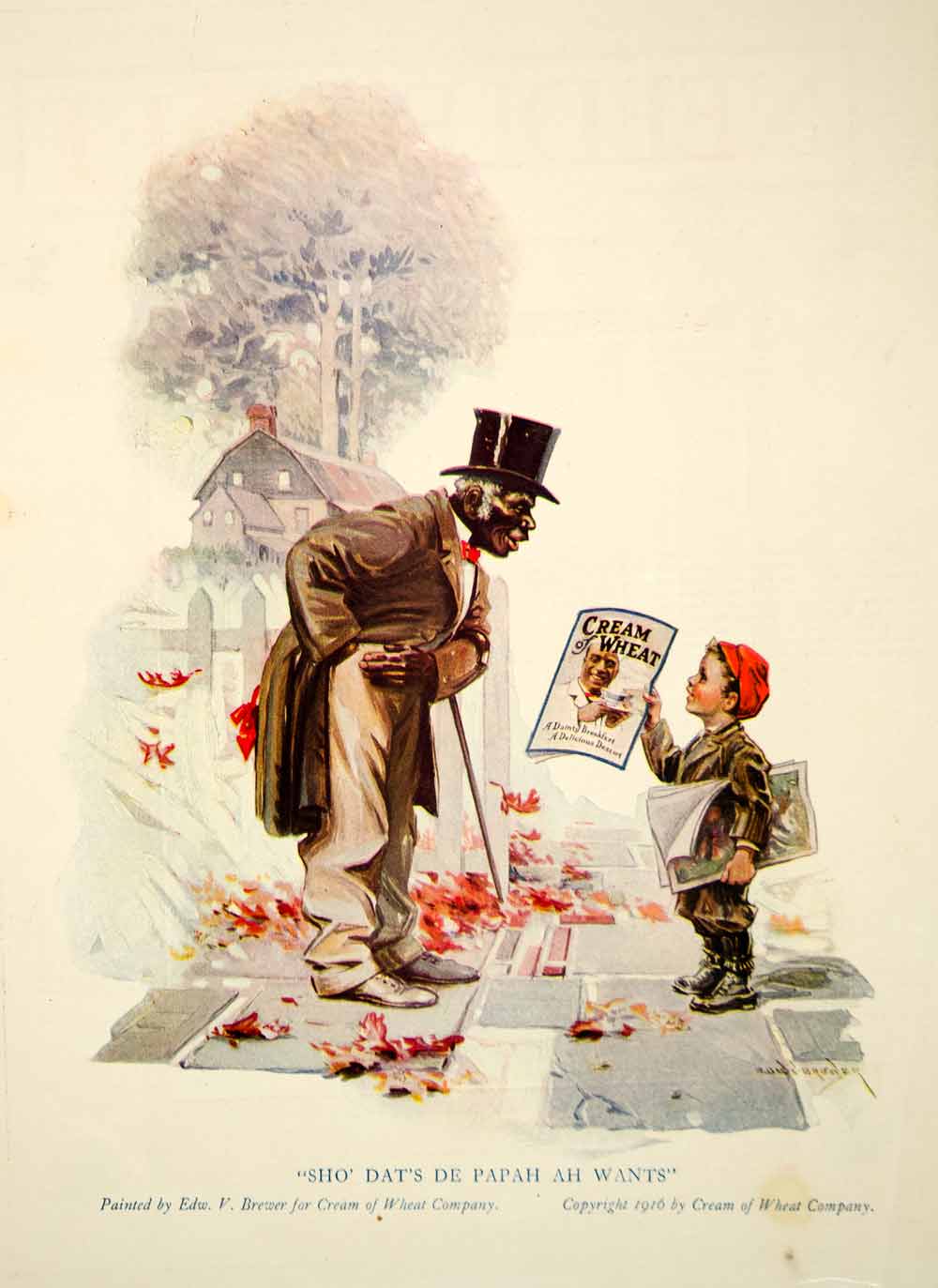 1922 Ad Cream of Wheat Black Americana Newspaper Boy Edward V. Brewer Art YNM6