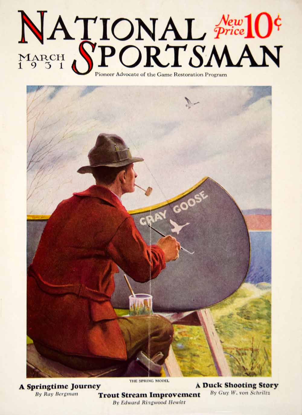 1931 Cover National Sportsman Gray Goose Canoe Paint WH Foster Art Outdoors YNS1