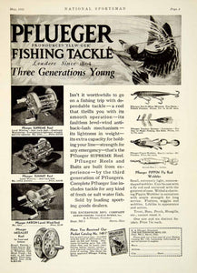 1931 Ad Pflueger Fishing Tackle Supreme Reel Tandem Spinner Lure Fly R – Period Paper Historic Art LLC