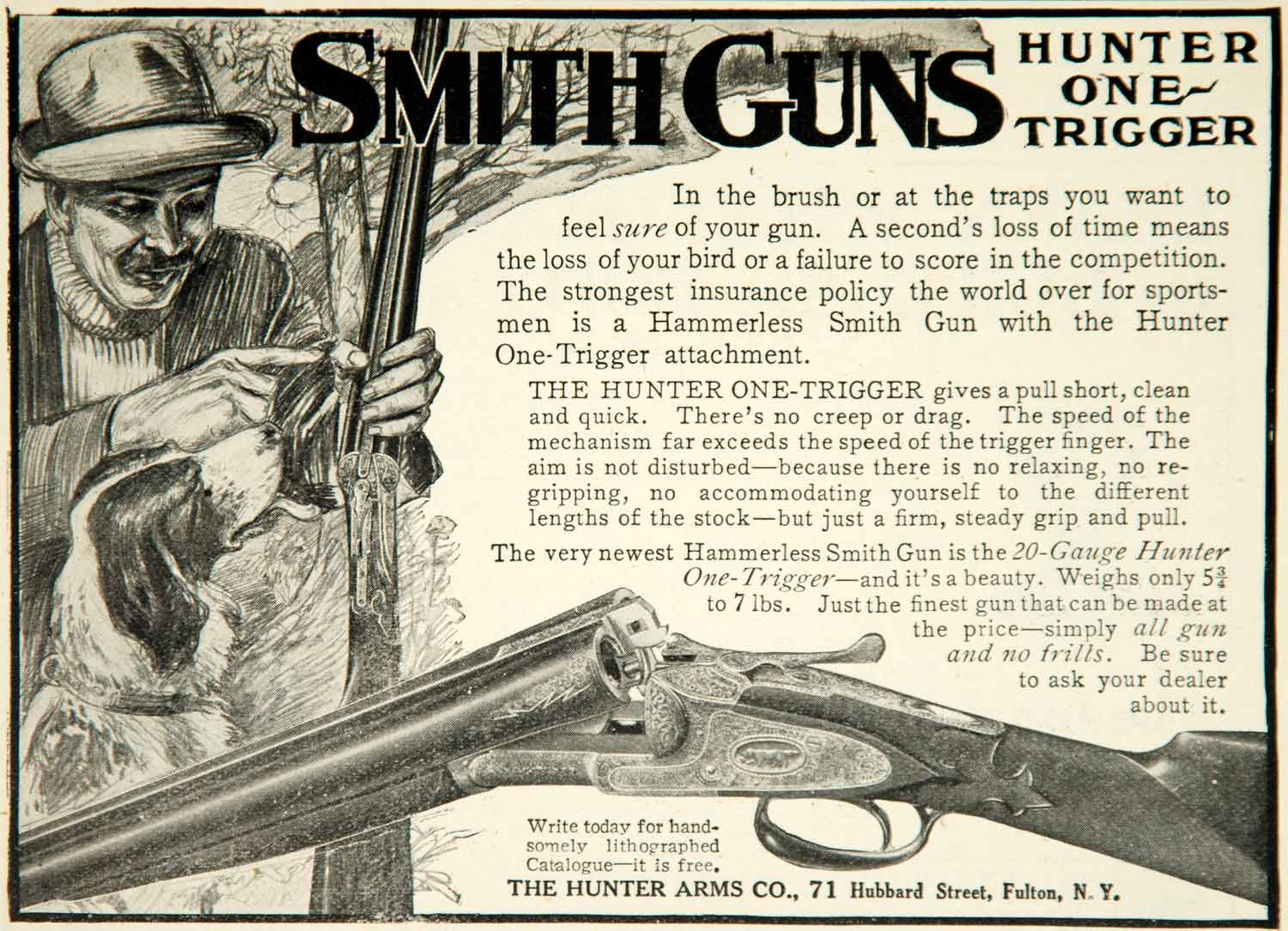 1910 Ad Smith Hunter Shotgun Double Barrel 71 Hubbard St Fulton New York 20 YNS1