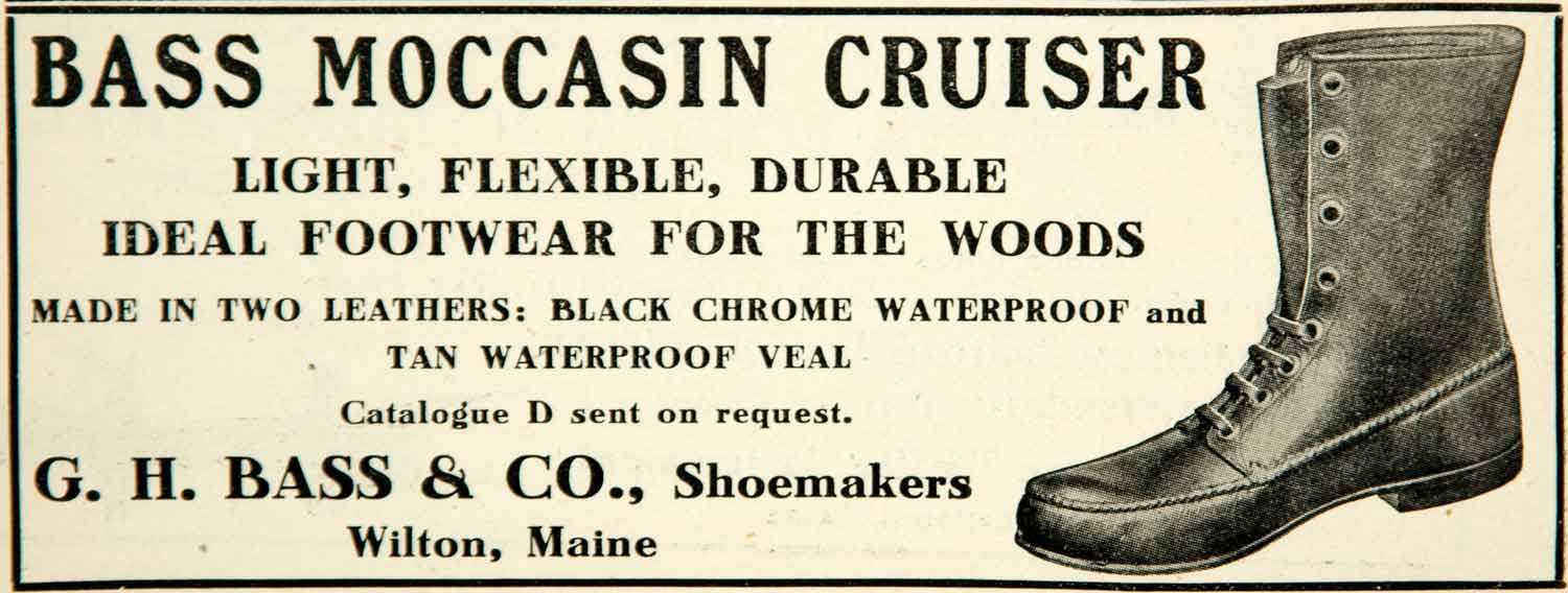 1910 Ad GH Bass Moccasin Cruiser Boot Shoe Footwear Leather Waterproof YNS1
