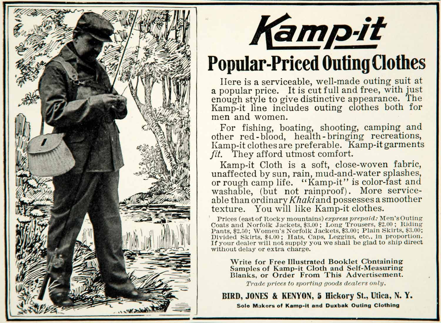 1910 Ad Kamp It Clothing 5 Hickory St Utica NY Bird Jones Kenyon Sporting YNS1