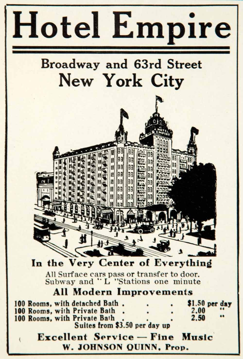 1910 Ad Hotel Empire Broadway 63rd St New York City Urban Hospitality YNS1