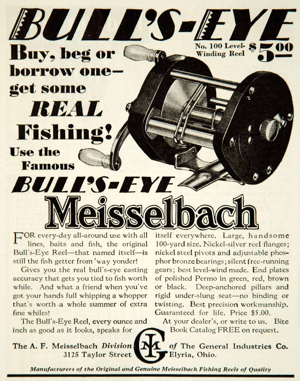 1931 Ad Meisselbach Bullseye Fishing Reel Rod 3125 Taylor St Elyria OH –  Period Paper Historic Art LLC