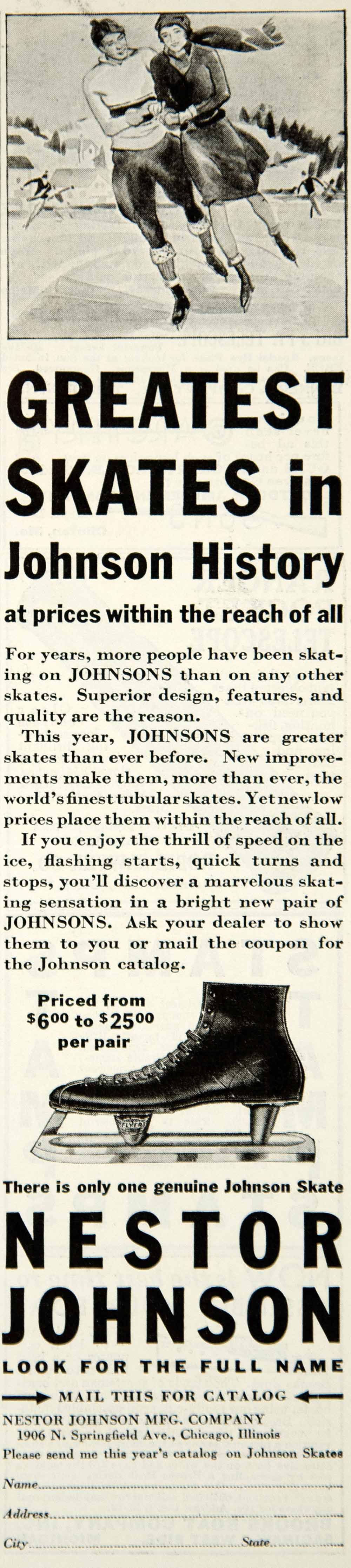 1932 Ad Nestor Johnson Ice Skates 1906 N Springfield Ave Chicago IL Outdoor YNS1