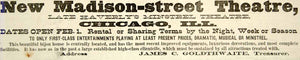 1886 Antique Ad Madison Street Theatre Chicago Haverly Minstrel Bijou House YNY1