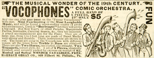 1886 Ad Vocophones Comic Orchestra Instruments Burlesque Comedy Band Music YNY1