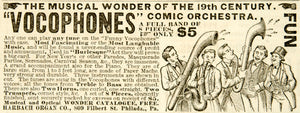 1886 Ad Vocophones Comic Orchestra Instruments Burlesque Comedy Band Music YNY1