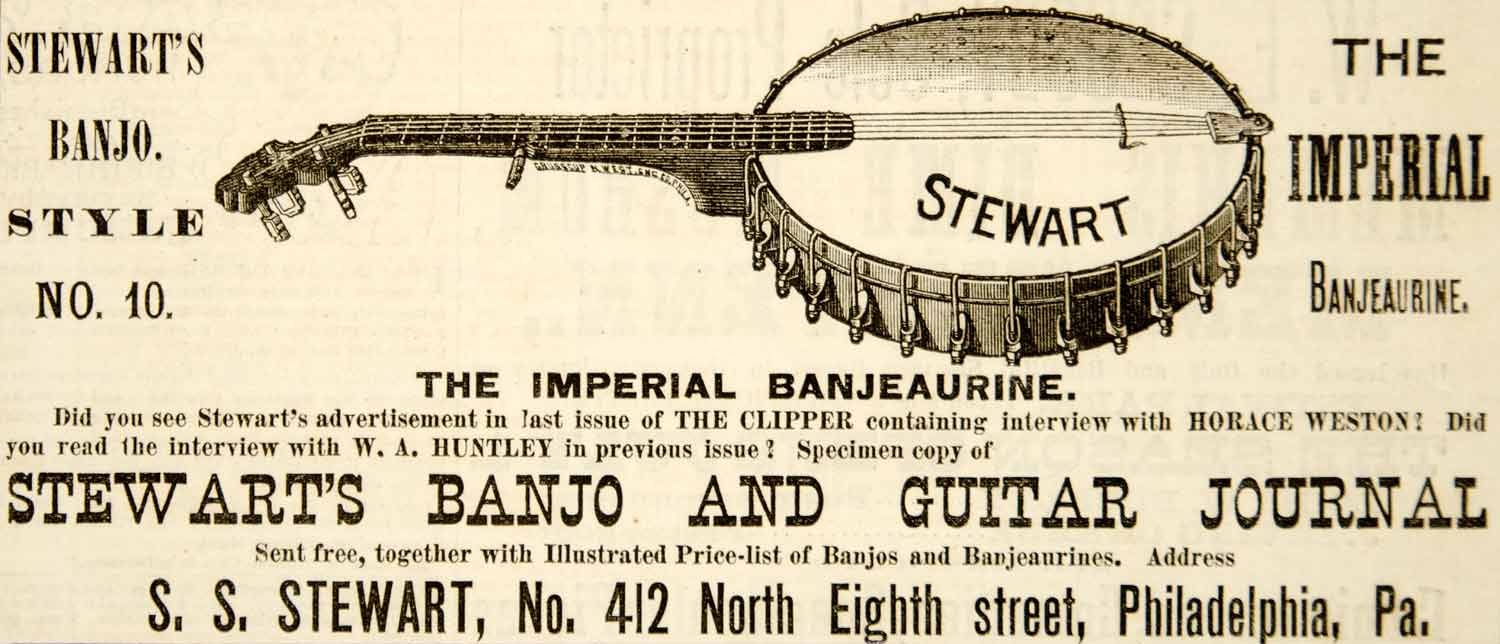 1886 Ad Samuel Swain Stewart Imperial Banjeaurine Banjo Musical Instrument YNY1