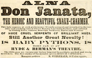 1887 Ad Alna Don Janata Snake Charmer Hyde & Behman's Vaudeville Theatre YNY1