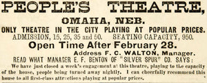 1887 Ad People's Theatre 1309 Douglas St. Omaha NE Vaudeville Theatrical YNY1