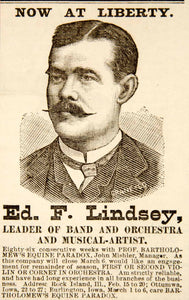 1886 Ad Ed. F. Lindsey Vaudeville Band Orchestra Leader Musical Artist Act YNY1