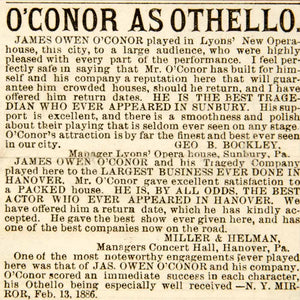 1886 Booking Ad James Owen O'Conor Actor Othello Shakespeare Play Theatre YNY1