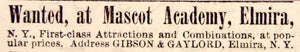 1886 Ad Antique Mascot Academy Elmira NY Vaudeville Theatre Gibson Gaylord YNY1