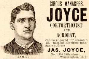 1886 Booking Ad James Joyce Circus Contortionist Cortortionist Acrobat Act YNY1