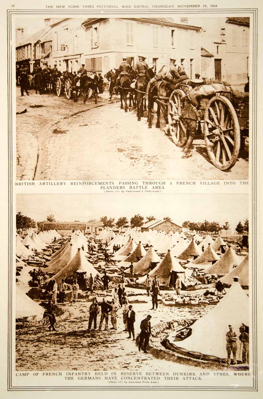 1914 Rotogravure World War I British Artillery France French Infantry Camp YNY2