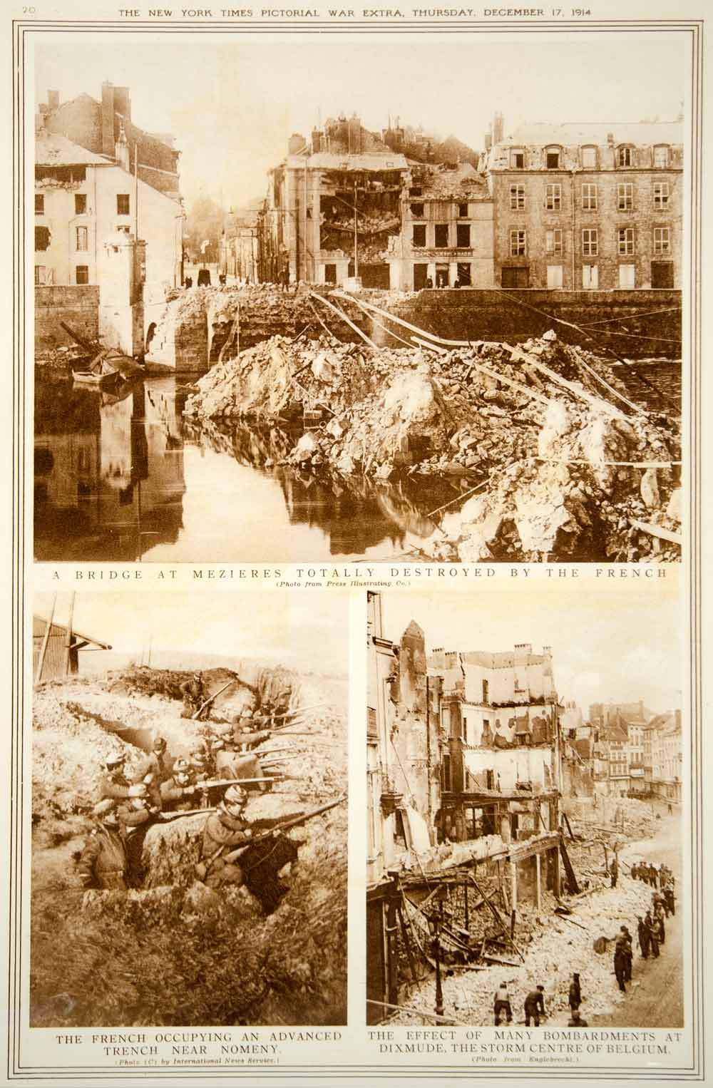 1914 Rotogravure World War I Ruins Mezieres Dixmude French Soldiers Trench YNY2