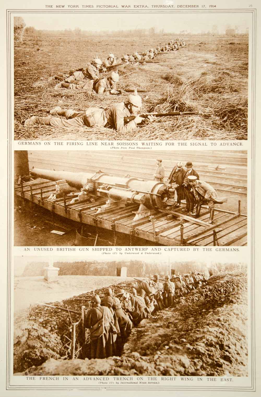 1914 Rotogravure WWI German Soldiers Firing Line British Gun French Trench YNY2