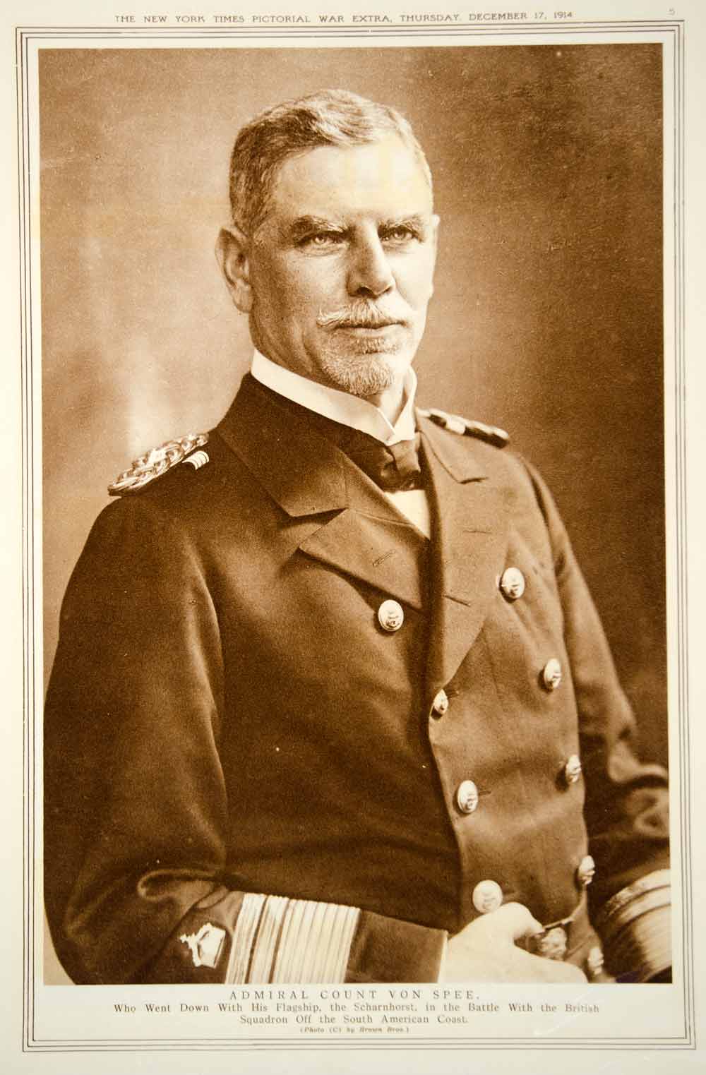 1914 Rotogravure Admiral Maximilian von Spee Scharnhorst German Ship WWI YNY2