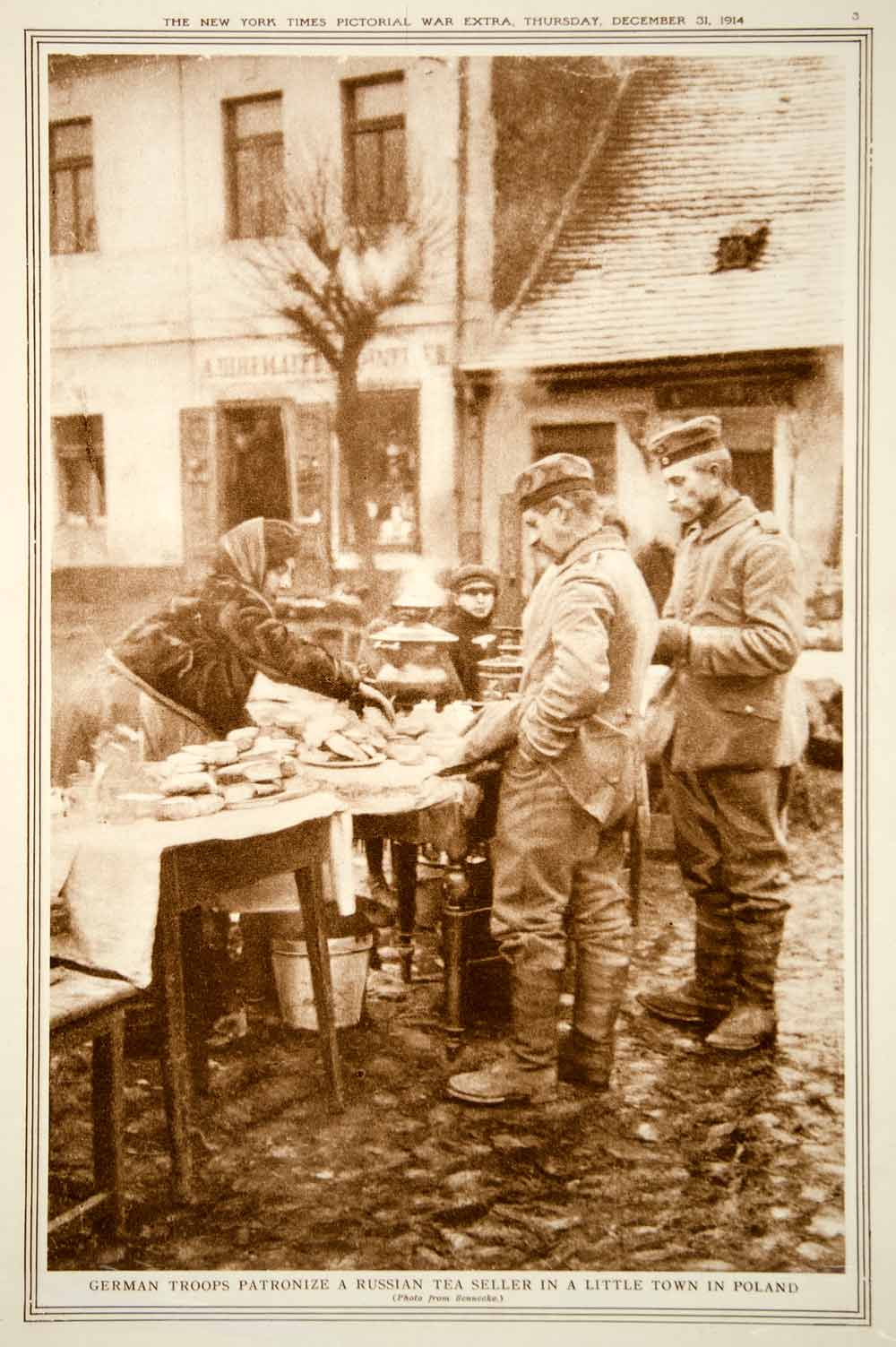 1914 Rotogravure World War I German Soldiers Poland Town Russian Tea Seller YNY2