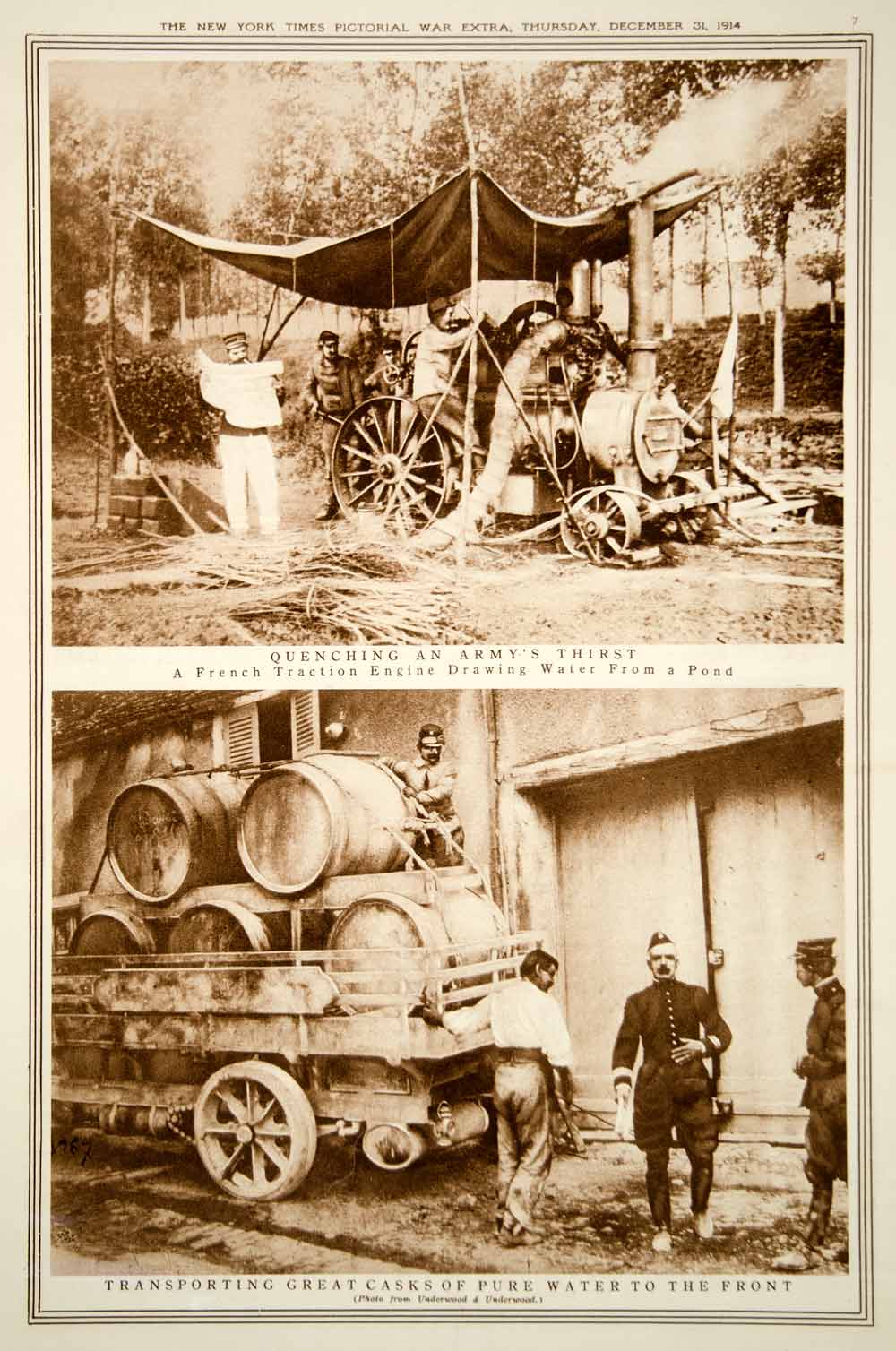 1914 Rotogravure WWI Water Distribution Casks French Traction Engine Front YNY2