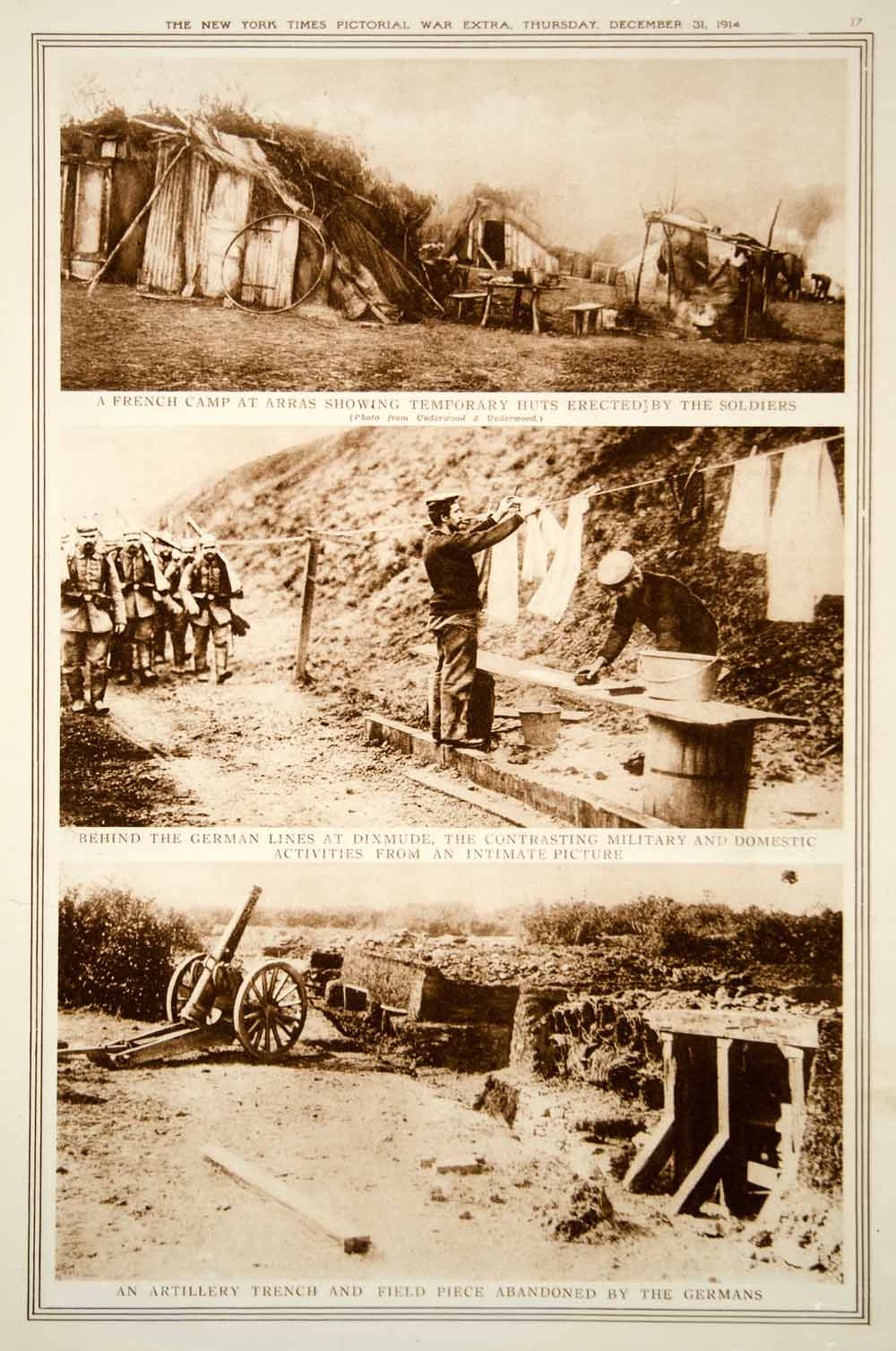 1914 Rotogravure World War I French Camp Arras German Soldiers Trench Gun YNY2