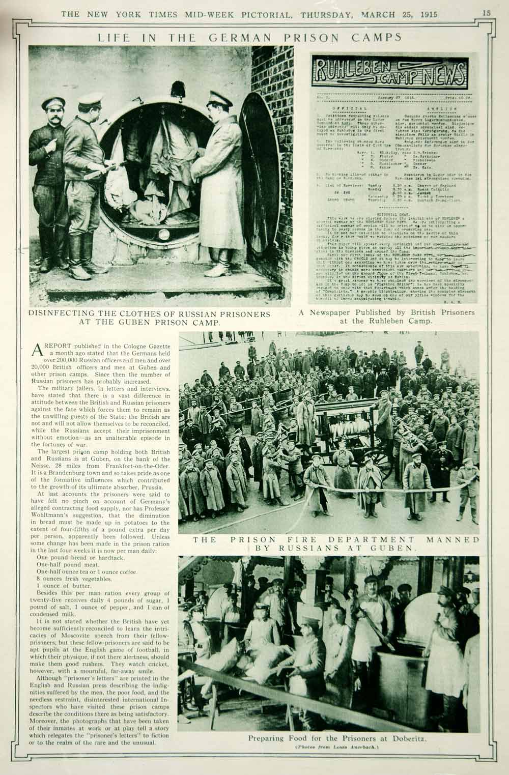 1915 Rotogravure World War I German Prisoner Camps Guben Ruhleben Doberitz YNY2
