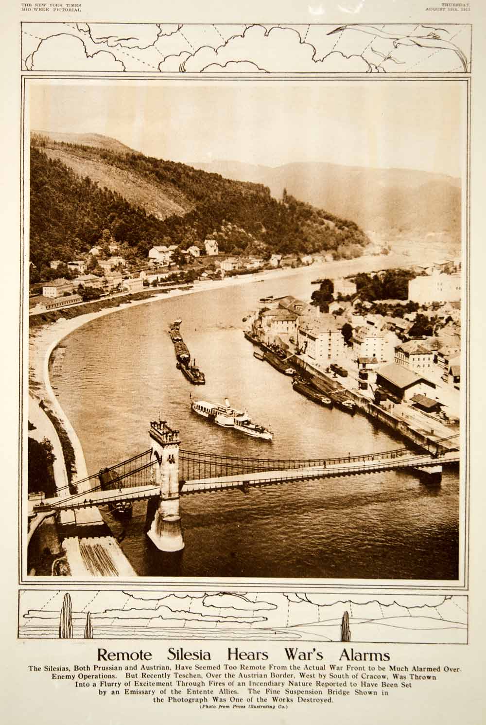 1915 Rotogravure WWI Teschen Cieszyn Silesia Olza River Bridge City Poland YNY2