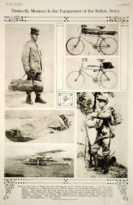 1915 Rotogravure WWI Italian Army Infantryman Equipment Bicycles Gun Plane YNY2