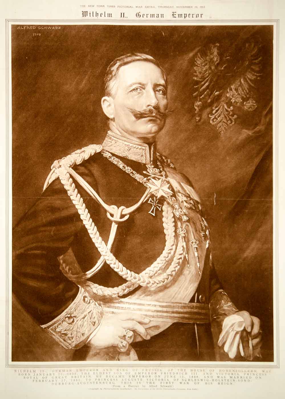 1914 Rotogravure Wilhelm II German Kaiser Emperor King of Prussia Portrait YNY2