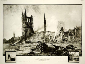1915 Rotogravure WWI Ypres Belgium Ruins Cloth Hall Cathedral Public Square YNY2