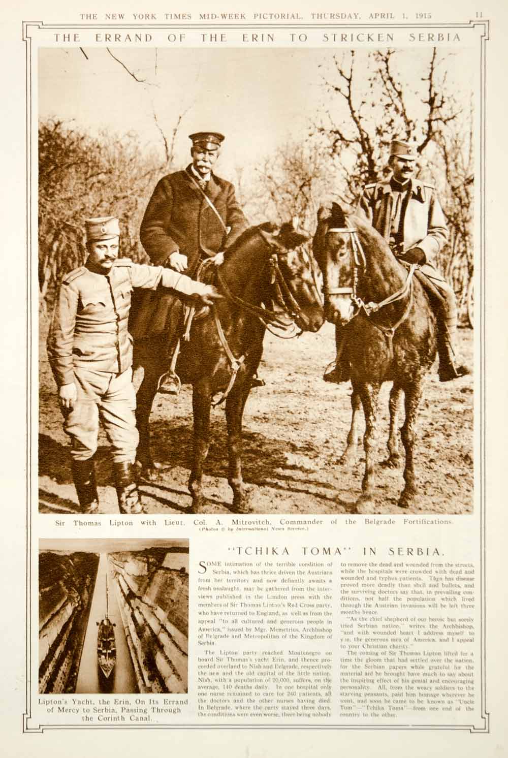 1915 Rotogravure WWI Sir Thomas Lipton Erin Serbia Relief Wounded Serbians YNY2