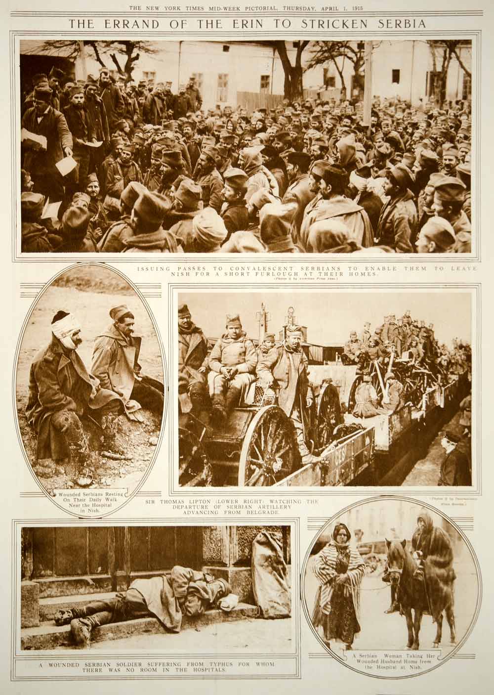 1915 Rotogravure WWI Sir Thomas Lipton Erin Serbia Relief Wounded Serbians YNY2