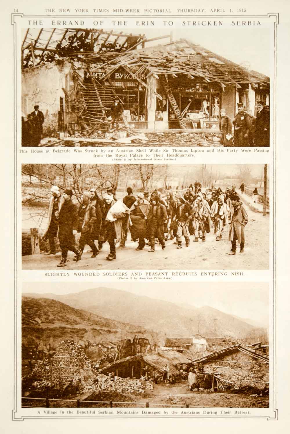 1915 Rotogravure WWI Sir Thomas Lipton Erin Serbia Relief Wounded Serbians YNY2