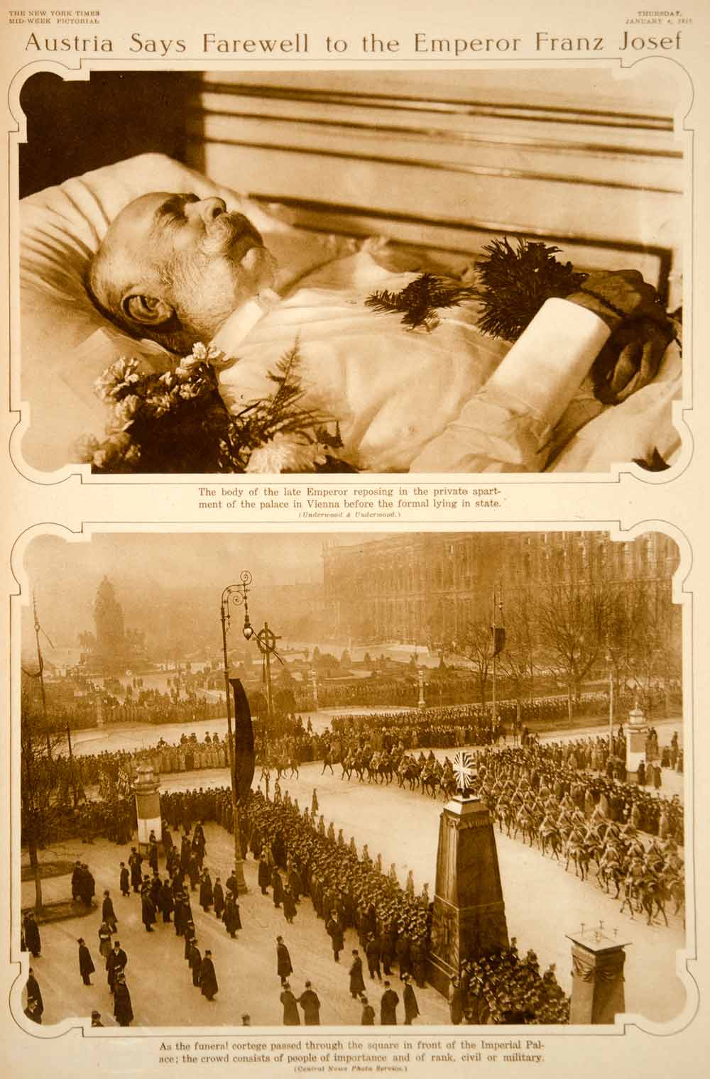 1917 Rotogravure Franz Joseph I Emperor Austria Dead Coffin Funeral Cortege YNY3