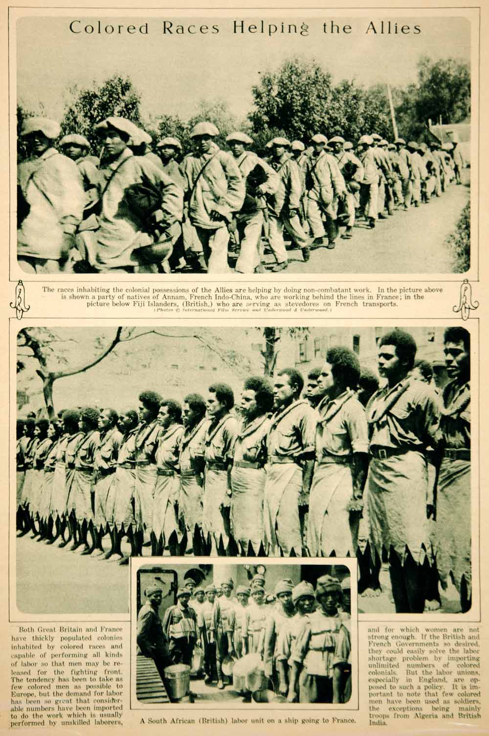 1917 Rotogravure WWI Vietnam Fiji South Africa Allies Colony Non-combatants YNY3