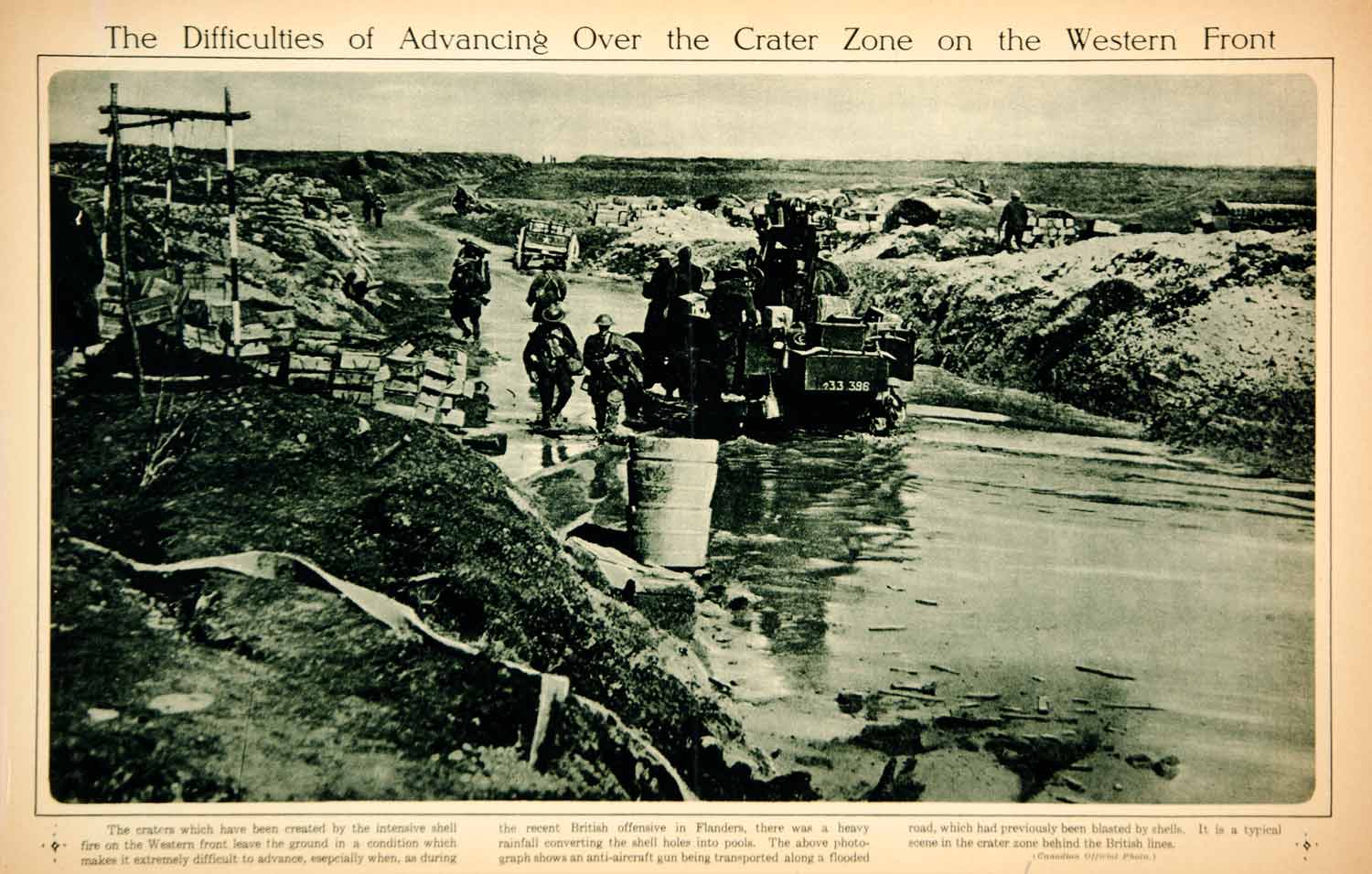 1917 Rotogravure WWI Crater Zone Flanders British Troops Anti-Aircraft Gun YNY3