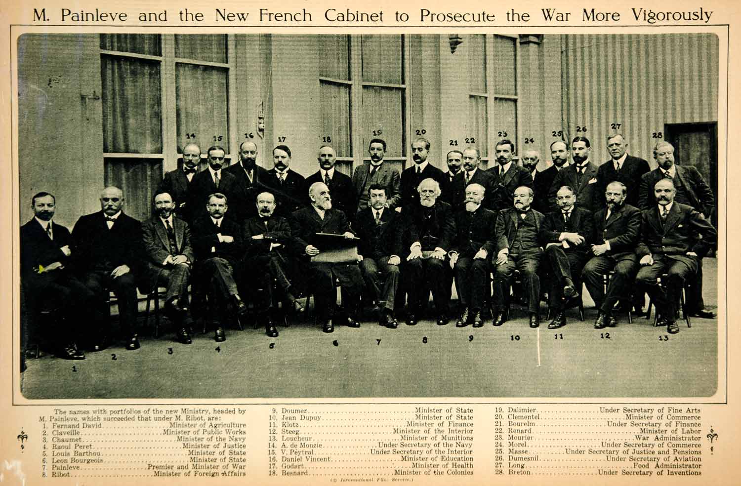 1917 Rotogravure WWI Paul Painleve Prime Minister French Cabinet Politics YNY3