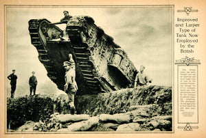 1917 Rotogravure World War I British Tank Mark IV Military Armored Vehicle YNY3 - Period Paper
