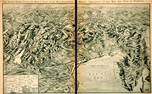 1917 Rotogravure Map WWI Austro-Italian Front War Battle Line Italy Austria YNY3 - Period Paper
