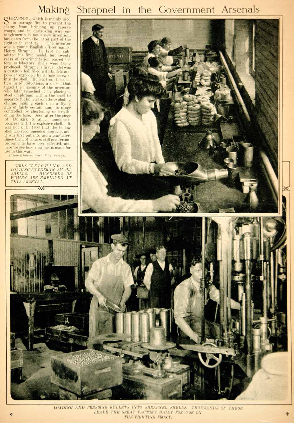 1917 Rotogravure World War I Shrapnel Factory Manufacture Women Workers YNY3