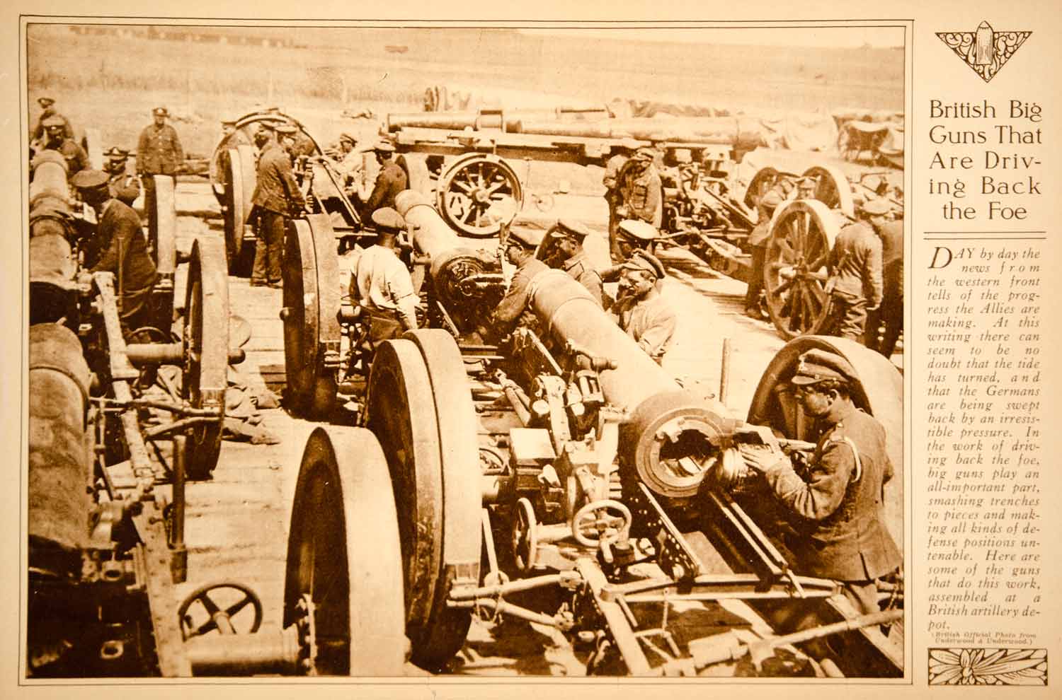 1918 Rotogravure World War I British Artillery Big Guns Weapons Military YNY4