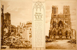 1918 Rotogravure WWI Cathedral Rheims Notre-Dame de Reims War Damage Ruins YNY4