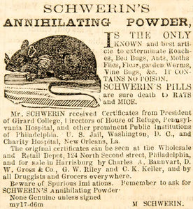 1860 Ad Schwerin Annihilating Powder Pills Rat Mice Cockroach Insect Killer YOA1
