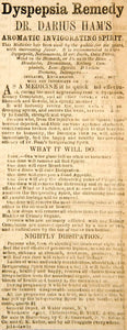1860 Ad Dr. Darius Ham's Aromatic Invigorating Spirit Medical Quackery Cure YOA1