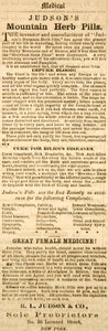 1860 Ad Judson's Mountain Herb Pills Medical Quackery Quack Medicine Cure YOA1