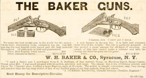 1880 Ad Antique W. H. Baker Double Triple Barrel Gun Shotgun Syracuse NY YOA1