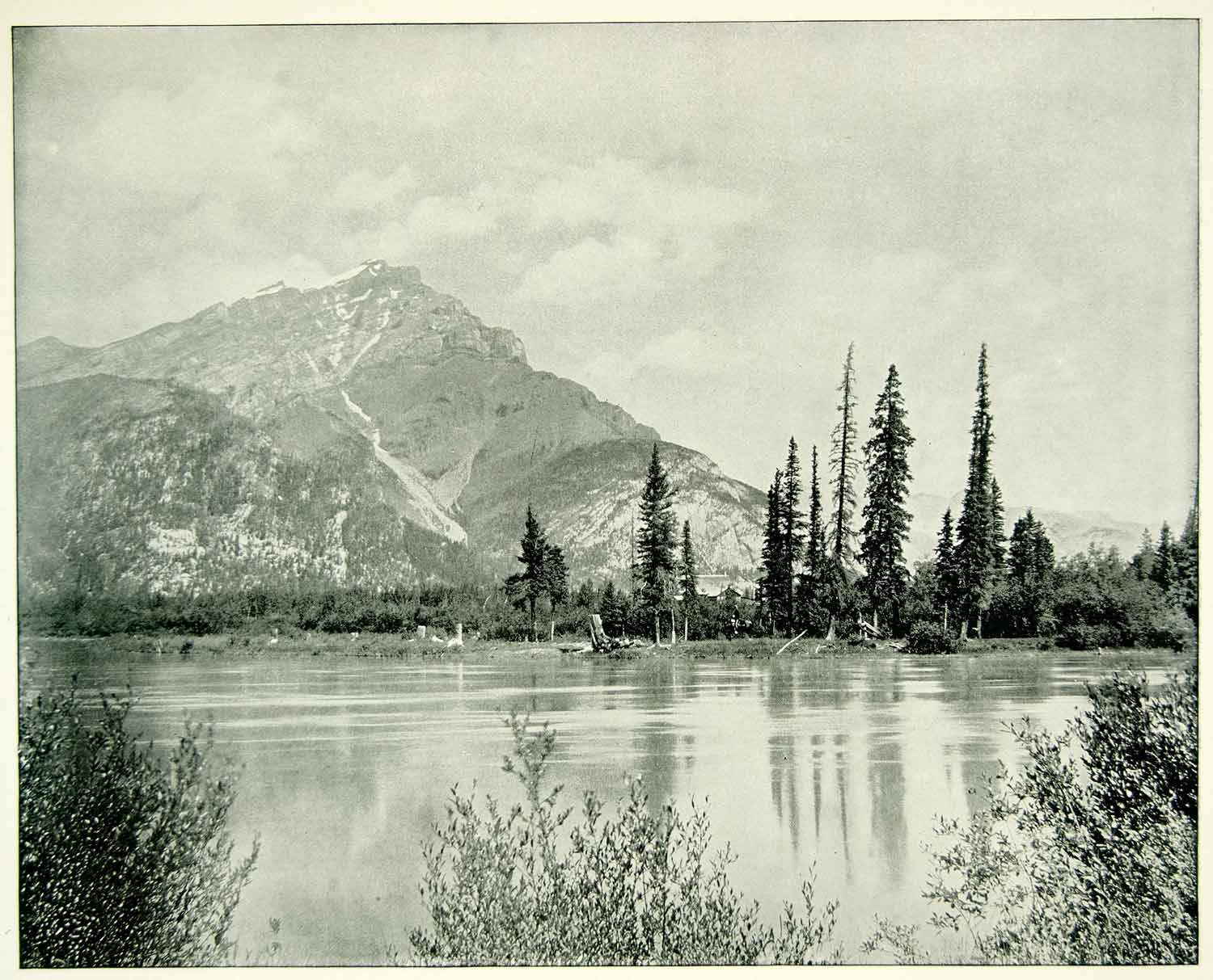 1894 Print Cascade Mountain Bow River Alberta Canada Wilderness Landscape YOC1