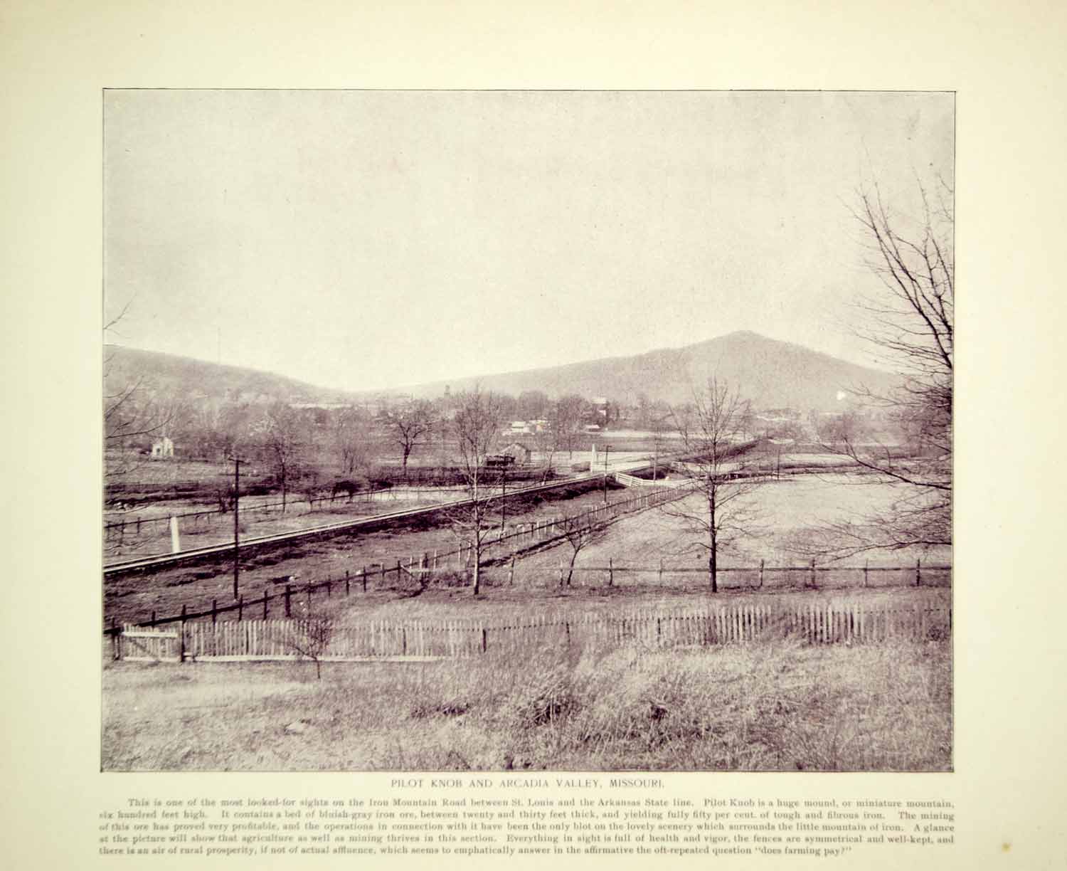 1894 Print Pilot Knob Arcadia Valley Missouri Landscape Fields Historic YOC2